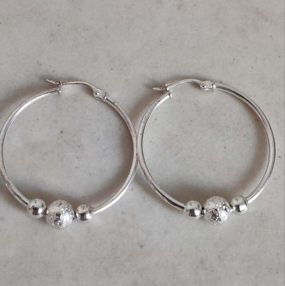 Sterling Silver Hoops Earrings with Orbits - Picture 11 of 16